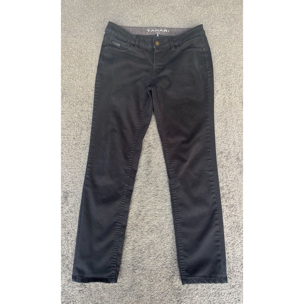 Tahari Straight Jeans Women's W30 Black Denim‎ Cotton Stretch Zip Fly 5-Pockets